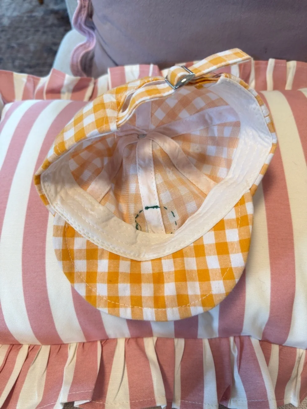Yellow Gingham Baseball Hat with Vintage Girl Scout Beach Patch
